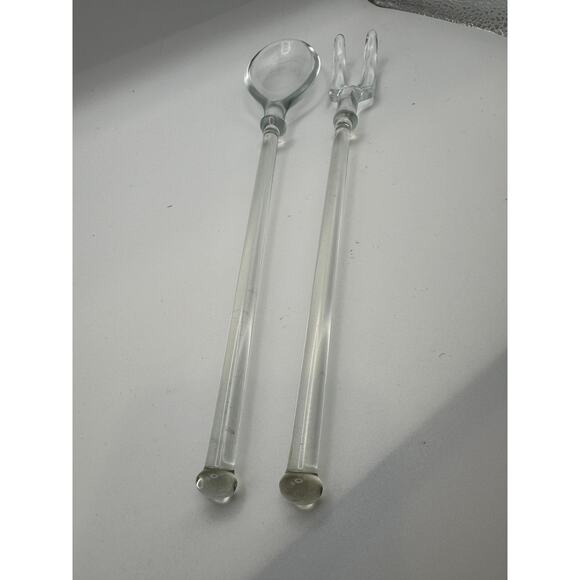 Vintage Glass Salad Server Set, fork and spoon - Picture 1 of 4